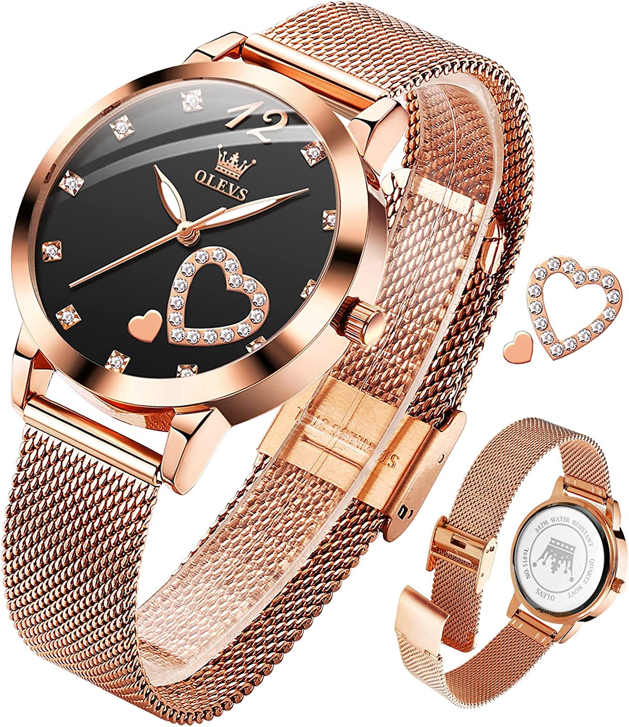 6.5mm Ultra Thin Watches for Women Waterproof,Rose Gold Stainless Steel Ladies Watch,Casual Women Watches with Date,Big Face Female Wristwatches,Japanese Quartz Lady Watches,Gifts for Women - Image 1
